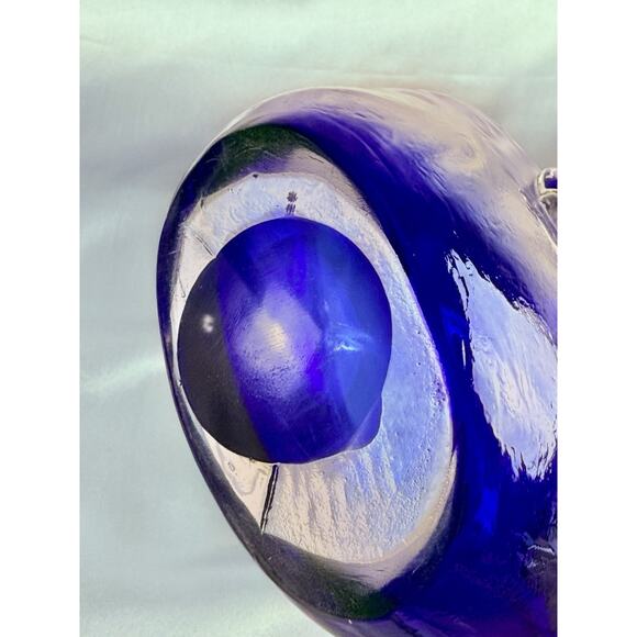 Vintage Art Glass Vase Purse Cobalt Blue Bag Murano Style Hand Blown Iridescent - Picture 7 of 9